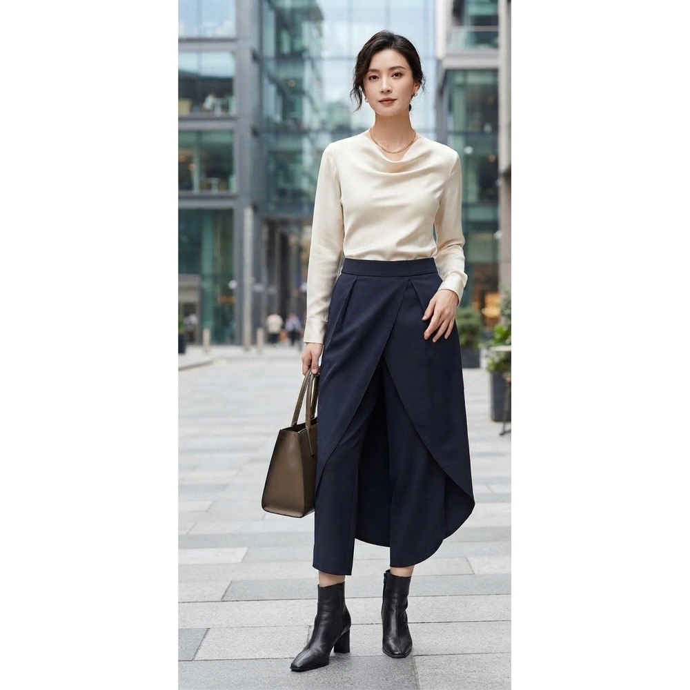 Bluzat Moda Urbana Navy Blue Wrap Overlay Trousers Skort Pants XL NWT
